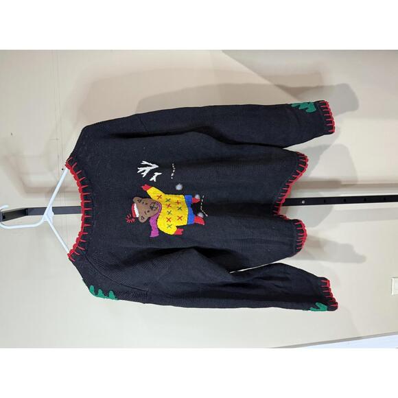 Winter Christmas Holiday Large Black Knit Sweater with Bear and Winter Motif - Picture 8 of 9